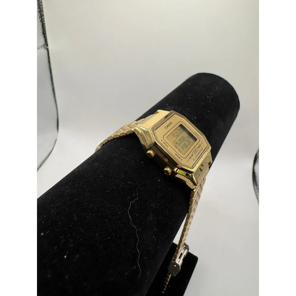 Casio Gold Digital Retro Watch Mirror Face Bracelet Illuminator 24H Gold NWT